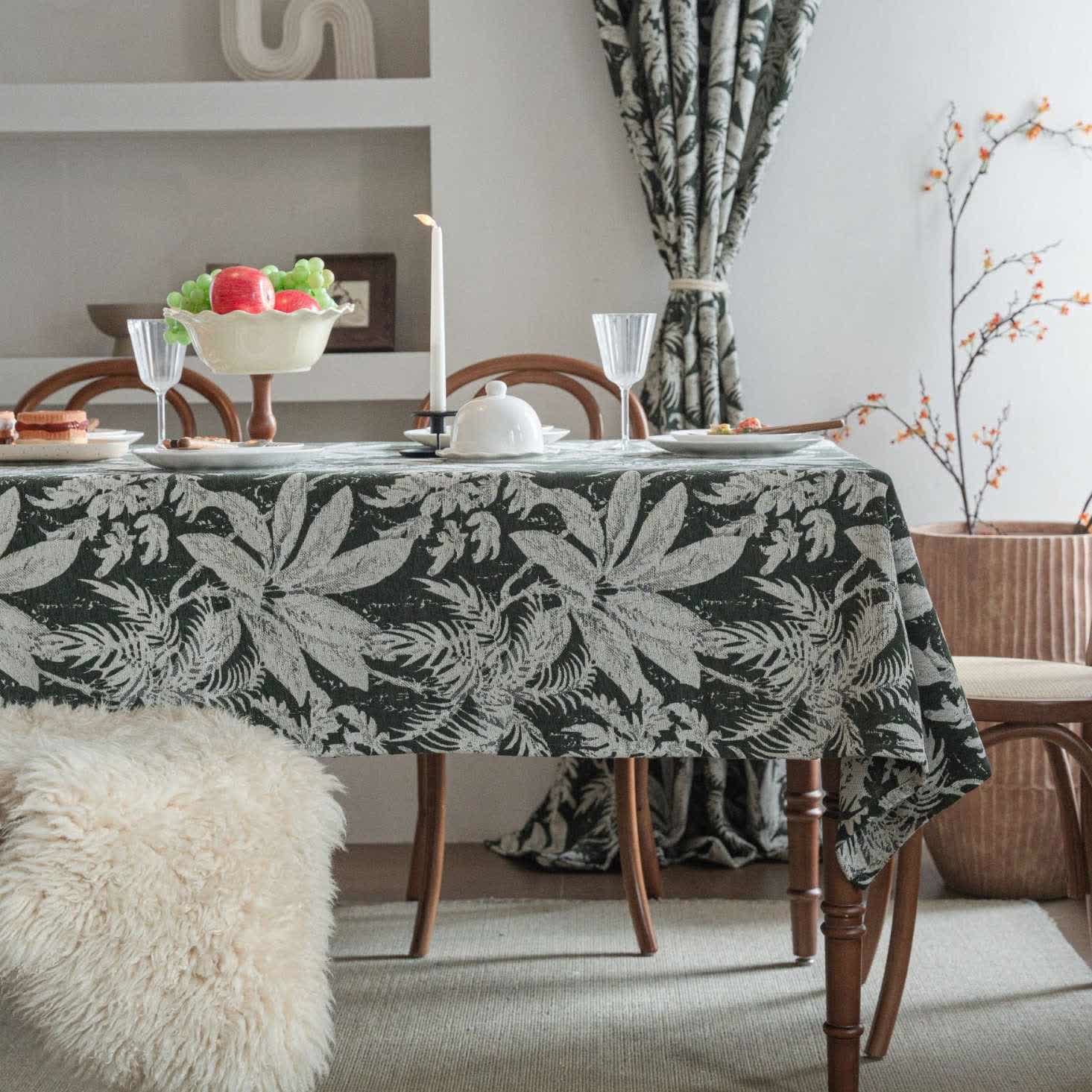 Nappe jacquard à motif de feuilles d'îles tropicales - vert foncé - 140 cm x 260 cm - image 2