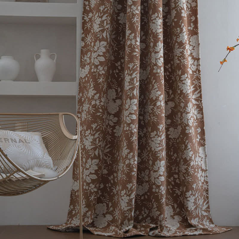 Rideau jacquard de style pastoral à motif floral - passe-tringle - Kaki - 140 cm x 260 cm - image 2