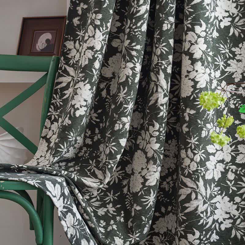 Rideau jacquard de style pastoral à motif floral - passe-tringle - vert foncé - 140 cm x 260 cm - image 3