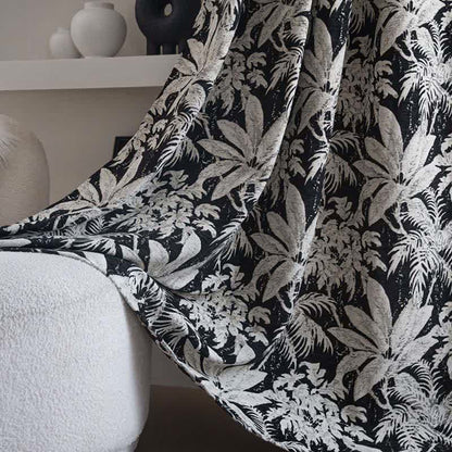 Rideau jacquard à motif de feuilles d'île tropicale - passe-tringle - Noir - 140 cm x 260 cm - image 11