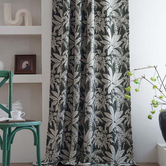 Rideau jacquard à motif de feuilles d'île tropicale - passe-tringle - vert foncé - 140 cm x 260 cm - image 0
