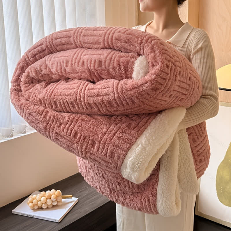Couverture en peluche jacquard à carreaux - Rose - 200 cm x 230 cm - image 8