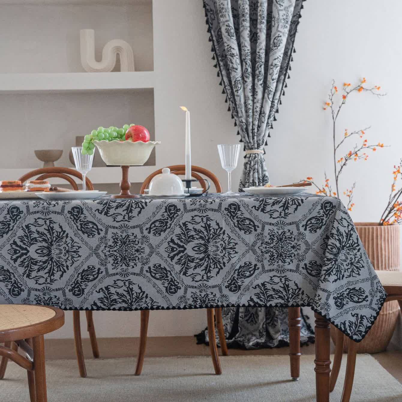 Nappe jacquard de style ethnique à motif rétro - Noir - 160 cm x 160 cm - image 12