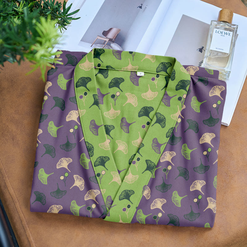 Peignoir kimono bicolore en gaze de coton ginkgo - image 24