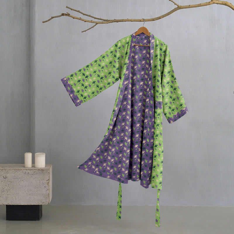 Peignoir kimono bicolore en gaze de coton ginkgo - Vert et violet - 2XL - image 25