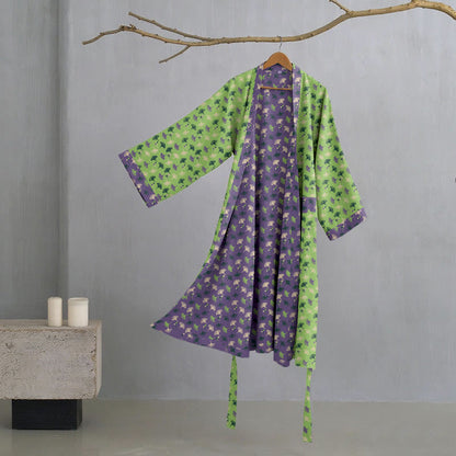 Peignoir kimono bicolore en gaze de coton ginkgo - Vert et violet - 2XL - image 25