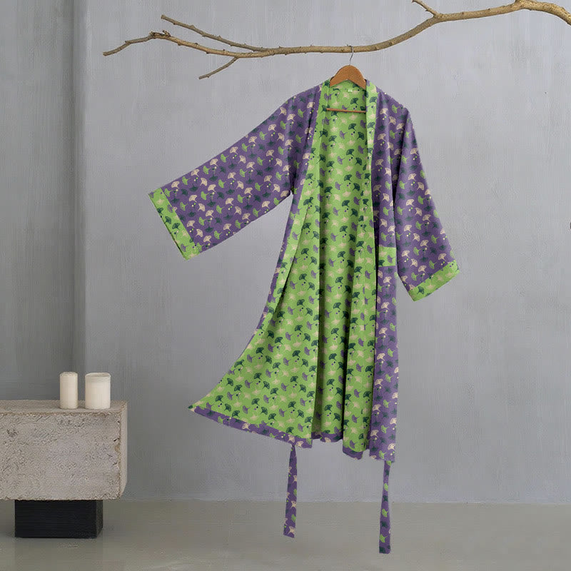 Peignoir kimono bicolore en gaze de coton ginkgo - Violet et vert - 2XL - image 23