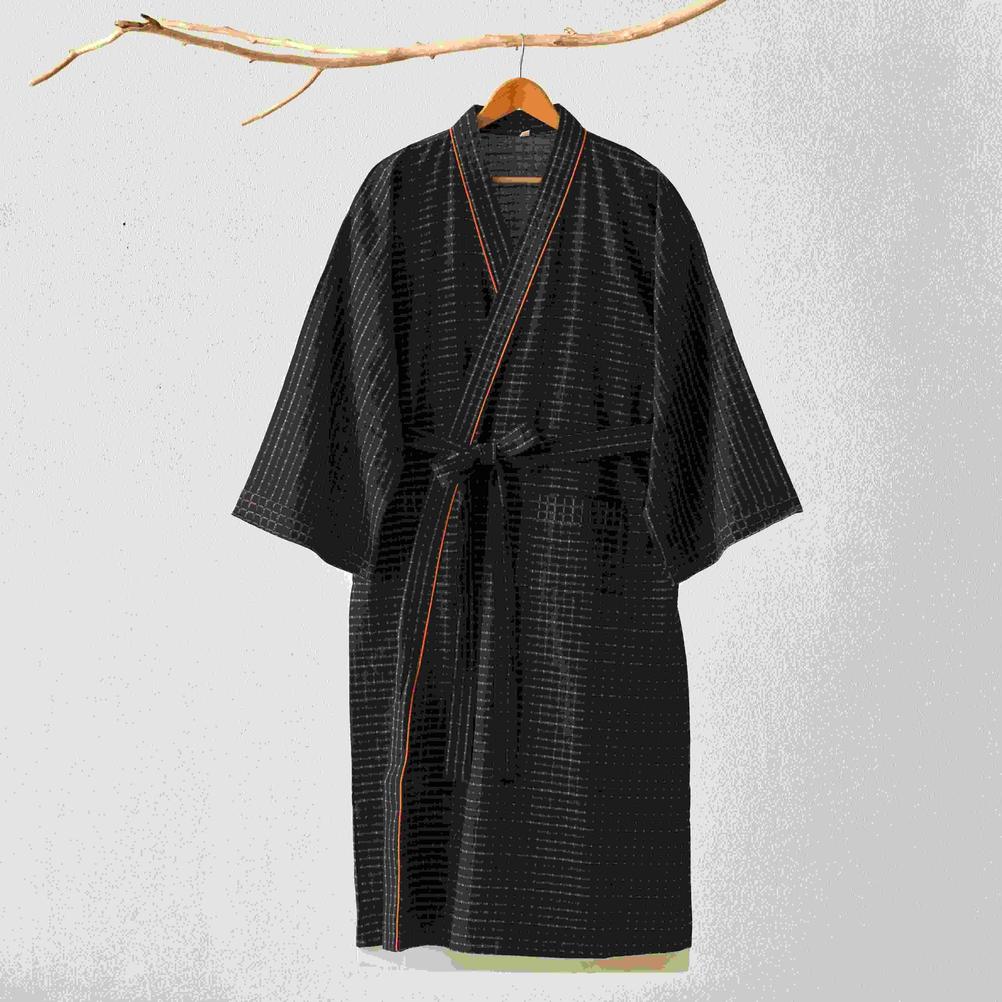 Robe kimono yukata à carreaux en coton biologique - image 1