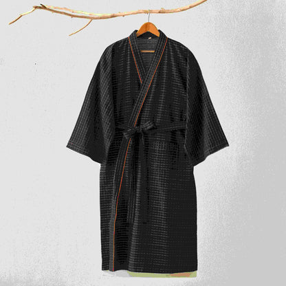 Robe kimono yukata à carreaux en coton biologique - image 1