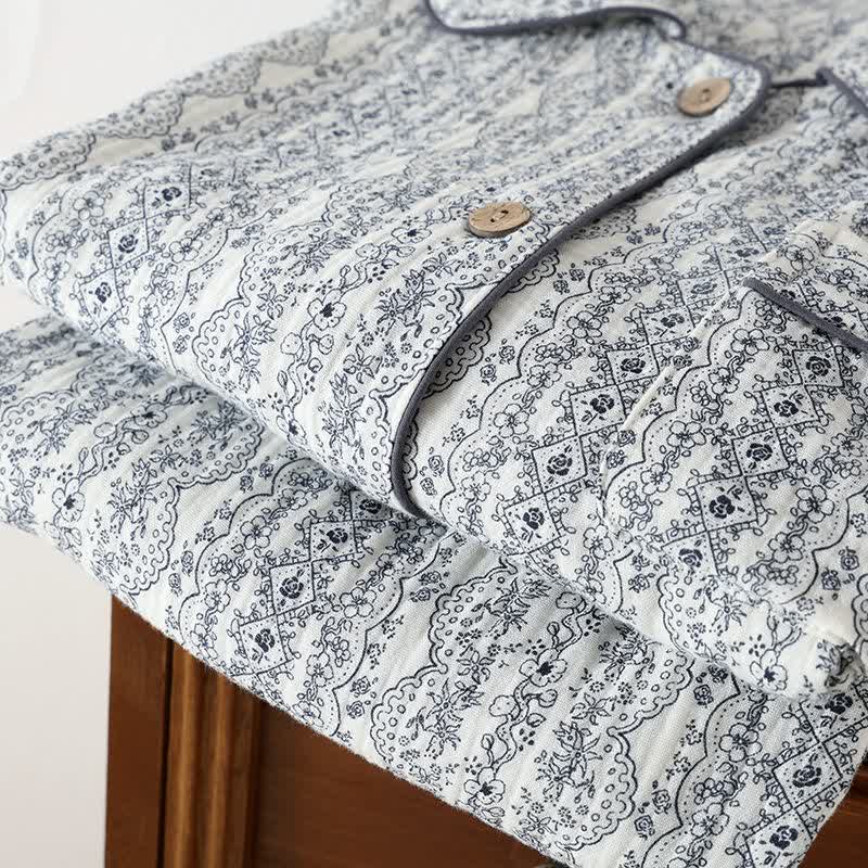 Ensemble de vêtements d'intérieur en coton à motif floral rétro oriental - image 3