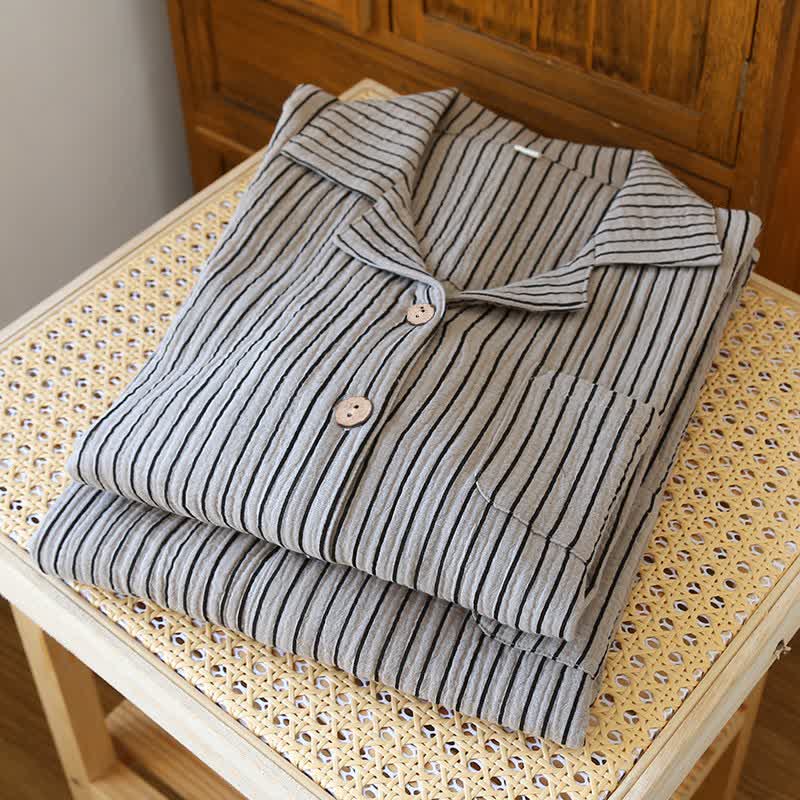 Ensemble de vêtements d'intérieur simple en pur coton à rayures - image 3