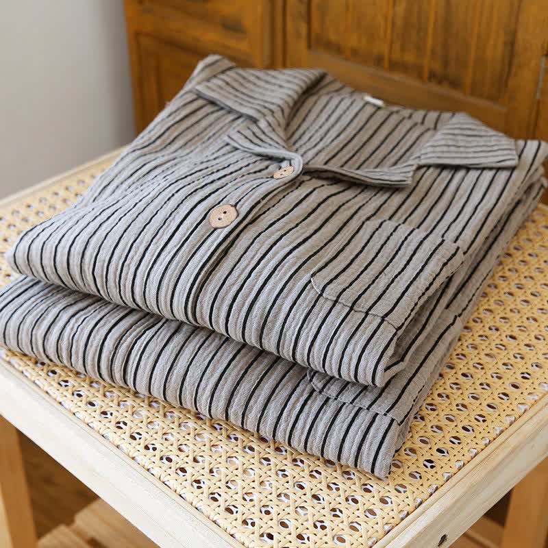 Ensemble de vêtements d'intérieur simple en pur coton à rayures - image 4