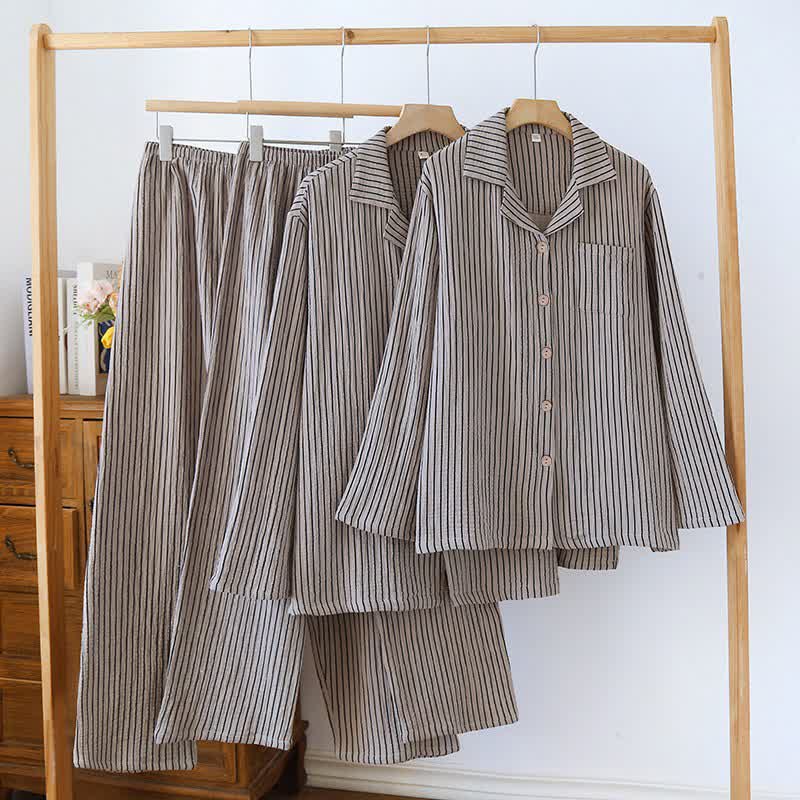 Ensemble de vêtements d'intérieur simple en pur coton à rayures - image 0