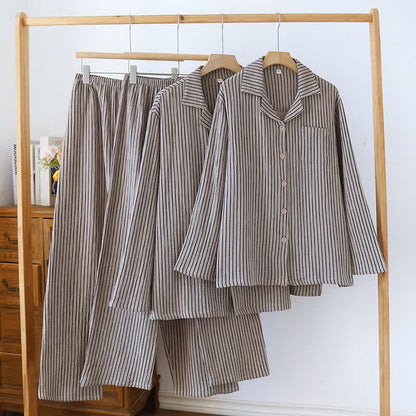 Ensemble de vêtements d'intérieur simple en pur coton à rayures - image 0