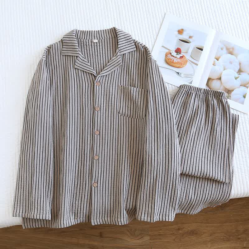 Ensemble de vêtements d'intérieur simple en pur coton à rayures - XL - image 1