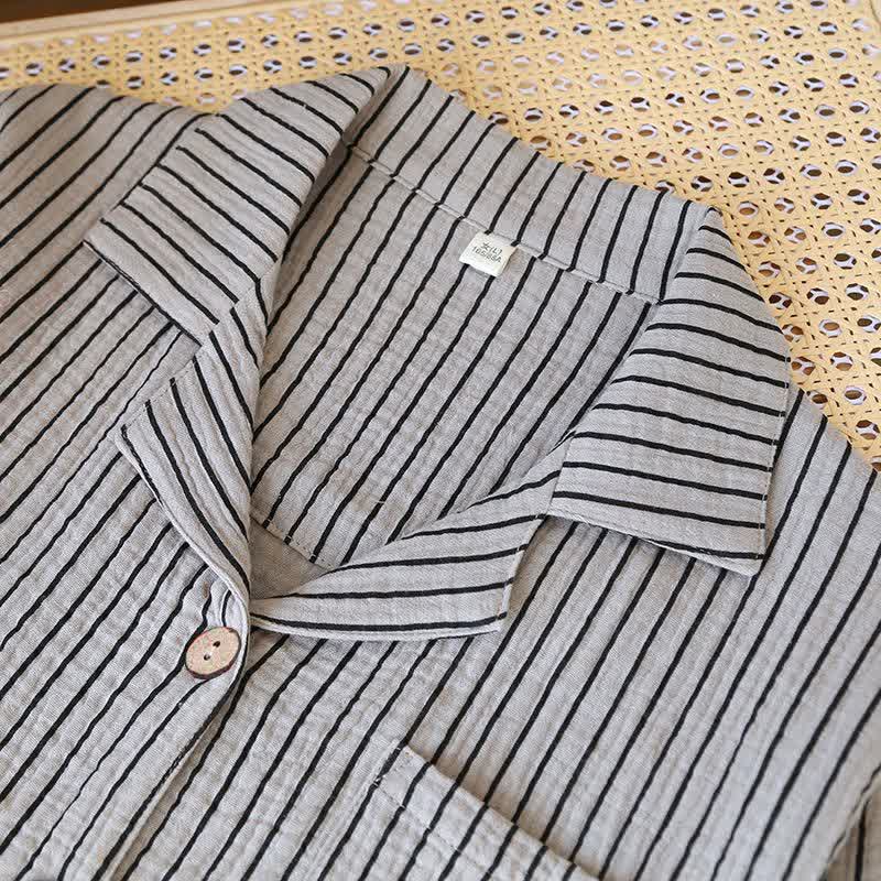 Ensemble de vêtements d'intérieur simple en pur coton à rayures - image 5