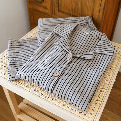 Ensemble de vêtements d'intérieur simple en pur coton à rayures - image 2