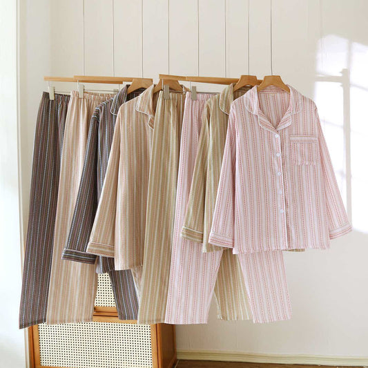 Ensemble de vêtements d'intérieur assortis en gaze de coton rayée - image 0