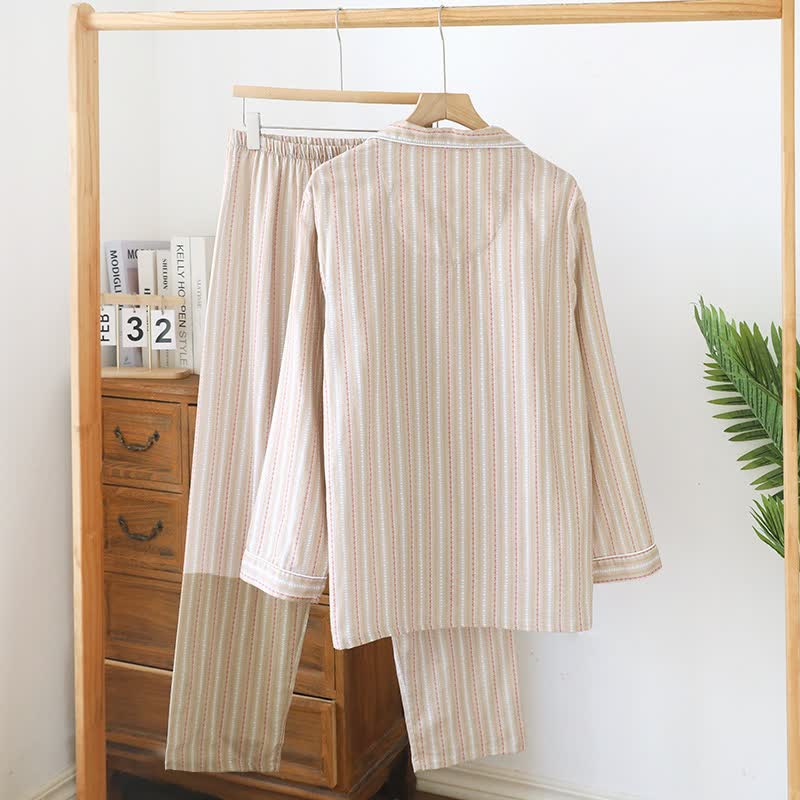Ensemble de vêtements d'intérieur assortis en gaze de coton rayée - image 9