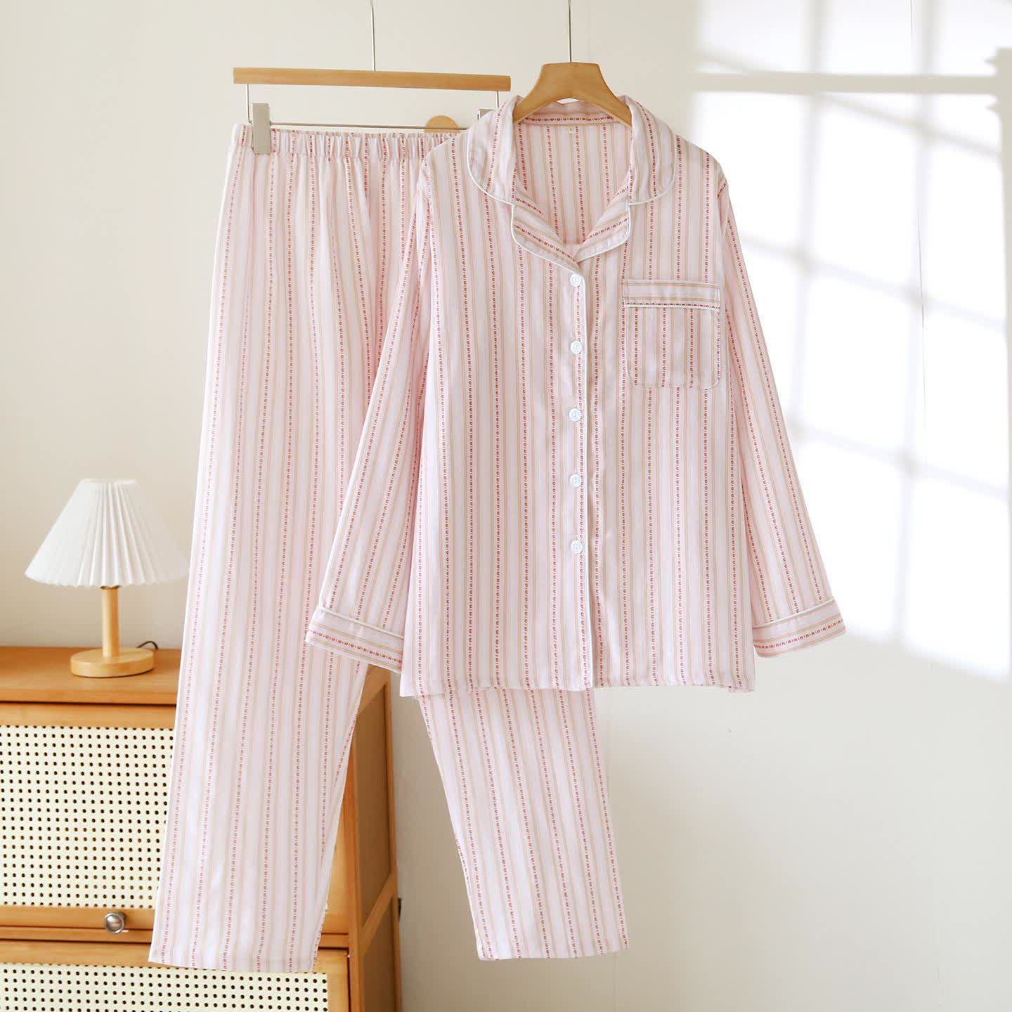Ensemble de vêtements d'intérieur assortis en gaze de coton rayée - Rose - Femmes - XXL - image 13