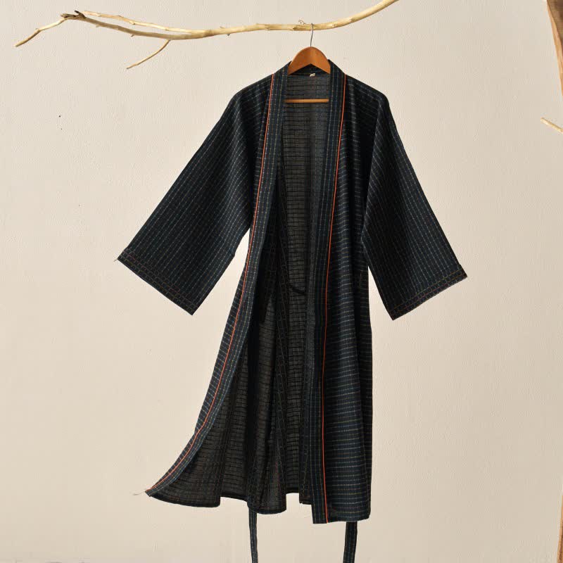 Robe kimono yukata à carreaux en coton biologique - 2XL - image 0