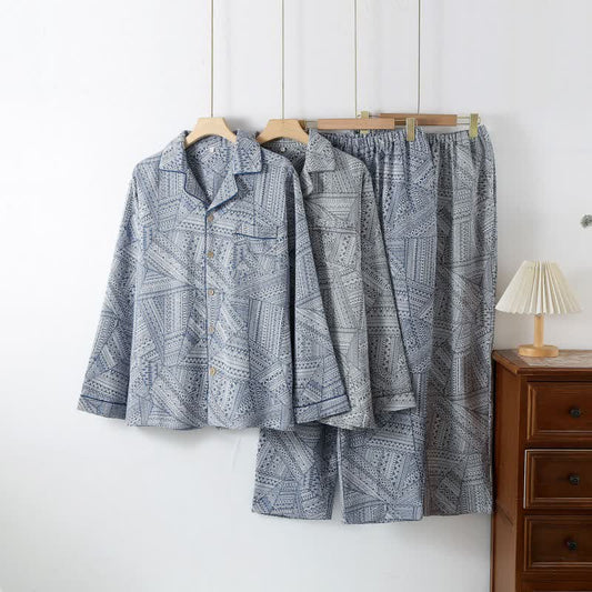 Ensemble de vêtements d'intérieur en gaze de coton à motifs géométriques - image 0