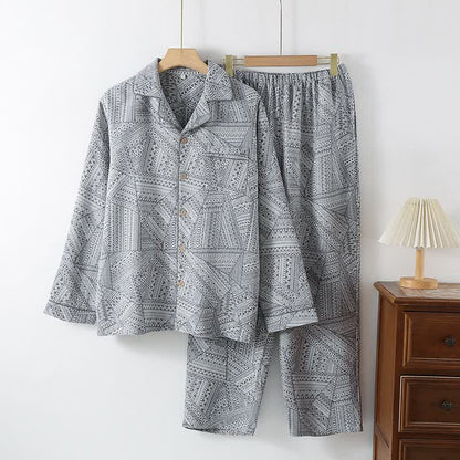 Ensemble de vêtements d'intérieur en gaze de coton à motifs géométriques - Gris - XXL - image 3
