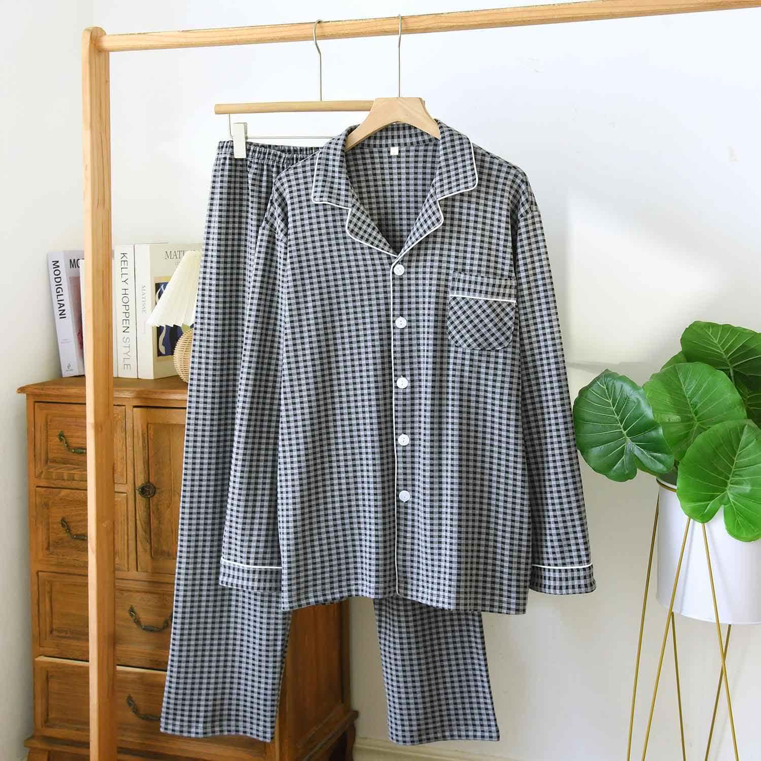 Ensemble de vêtements d'intérieur unisexe classique à carreaux - Gris - XL - image 5