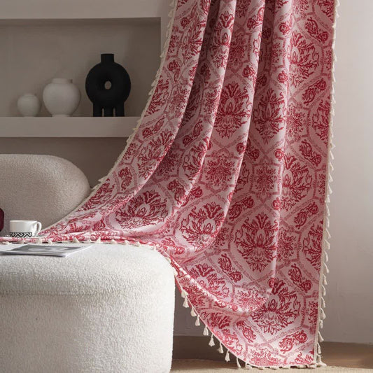 Rideau jacquard de style ethnique à motif rétro - passe-tringle - Rouge - 150 cm x 260 cm - image 0