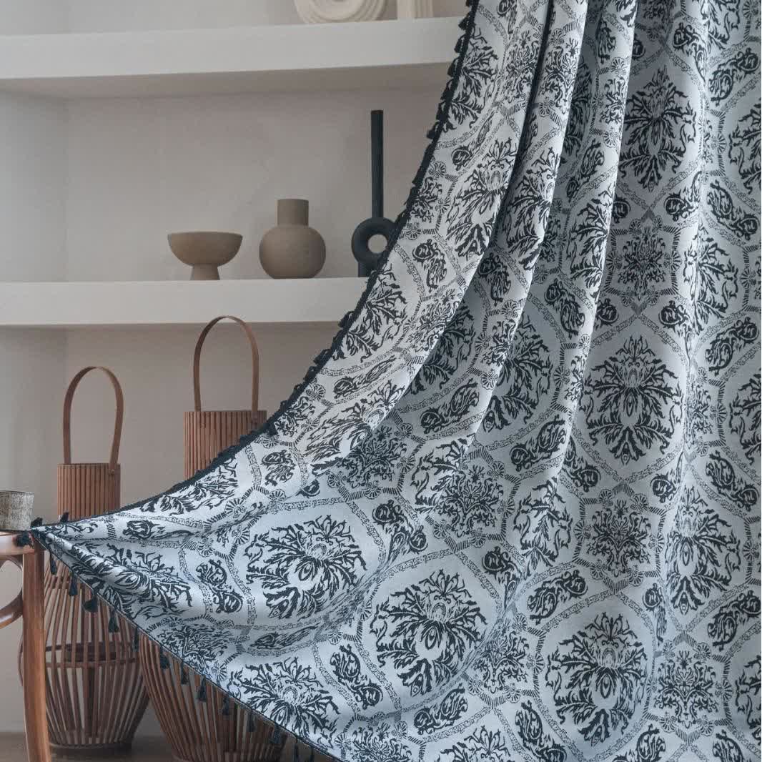 Rideau jacquard de style ethnique à motif rétro - passe-tringle - Noir - 150 cm x 260 cm - image 5