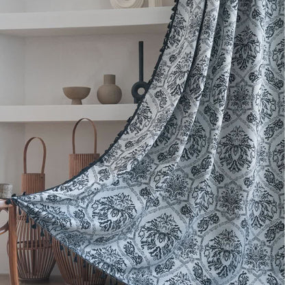 Rideau jacquard de style ethnique à motif rétro - passe-tringle - Noir - 150 cm x 260 cm - image 5