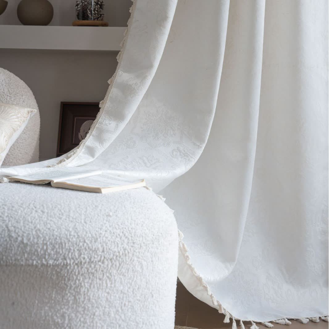 Rideau jacquard de style ethnique à motif rétro - passe-tringle - Blanc - 150 cm x 260 cm - image 6