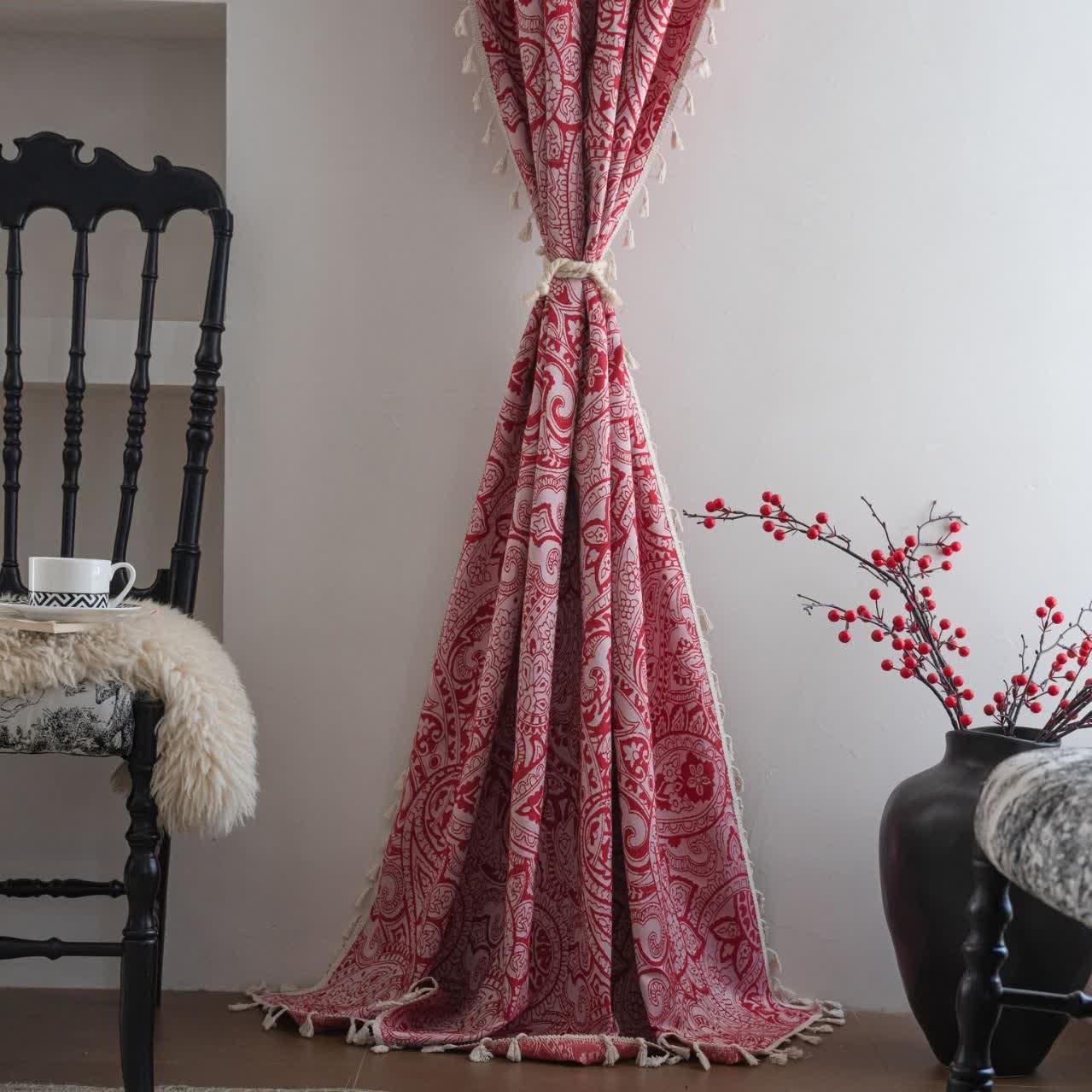 Rideau jacquard de style ethnique à motif cachemire - image 1