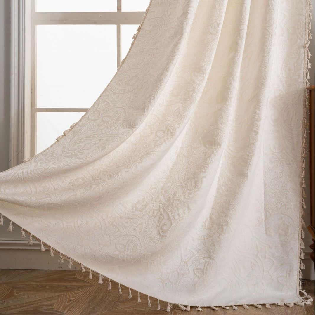 Rideau jacquard de style ethnique à motif cachemire - passe-tringle - Blanc - 150 cm x 260 cm - image 10