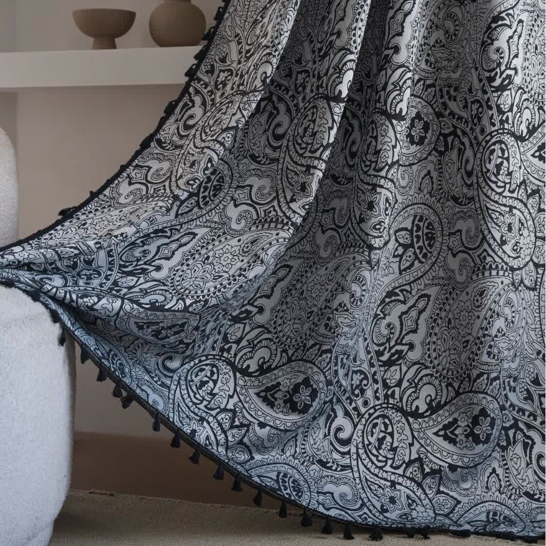 Rideau jacquard de style ethnique à motif cachemire - passe-tringle - Noir - 150 cm x 260 cm - image 5