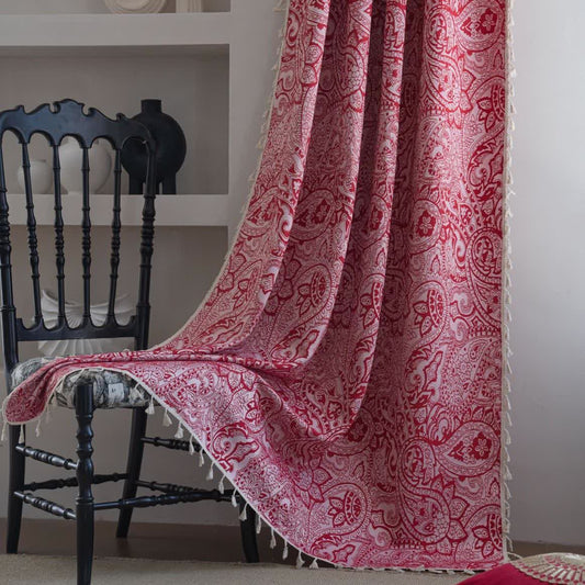 Rideau jacquard de style ethnique à motif cachemire - passe-tringle - Rouge - 150 cm x 260 cm - image 0