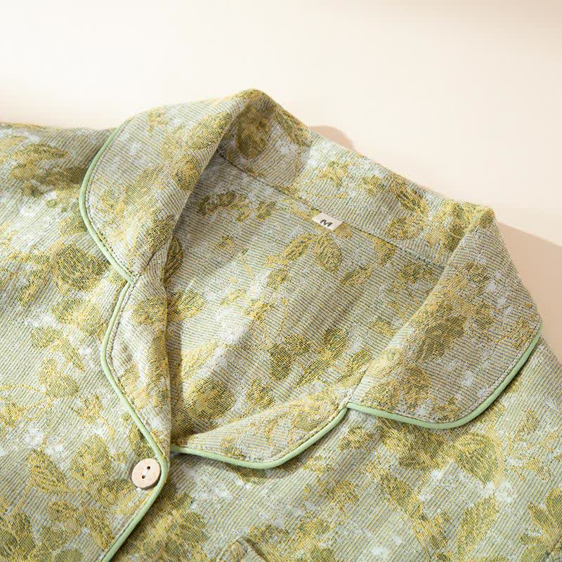 Ensemble de vêtements d'intérieur en gaze de coton à motifs de feuilles pastorales - image 4