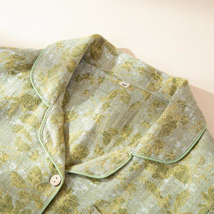 Ensemble de vêtements d'intérieur en gaze de coton à motifs de feuilles pastorales - image 4