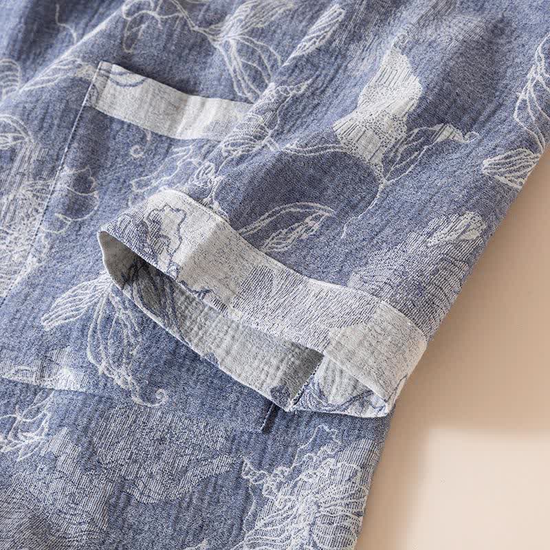 Peignoir kimono en coton et lin à motif floral - image 5