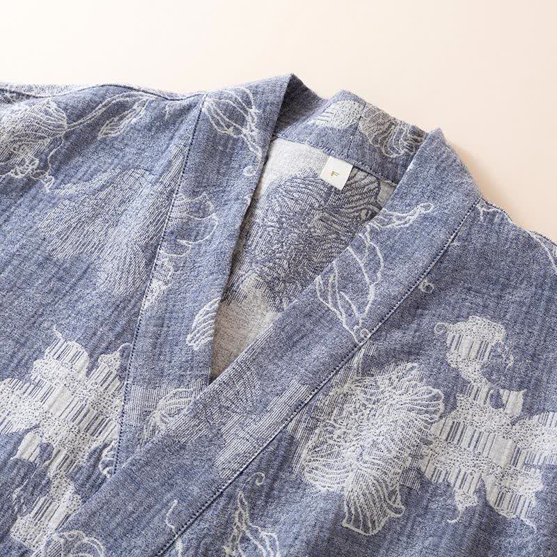 Peignoir kimono en coton et lin à motif floral - image 3