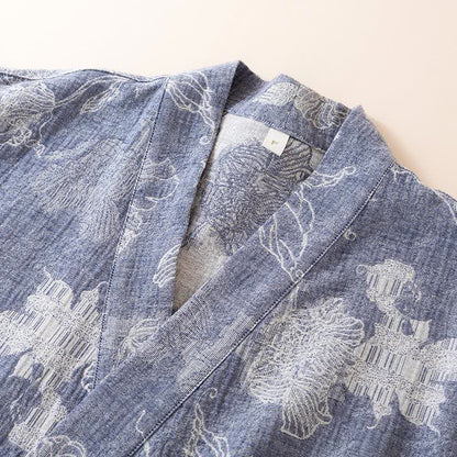 Peignoir kimono en coton et lin à motif floral - image 3