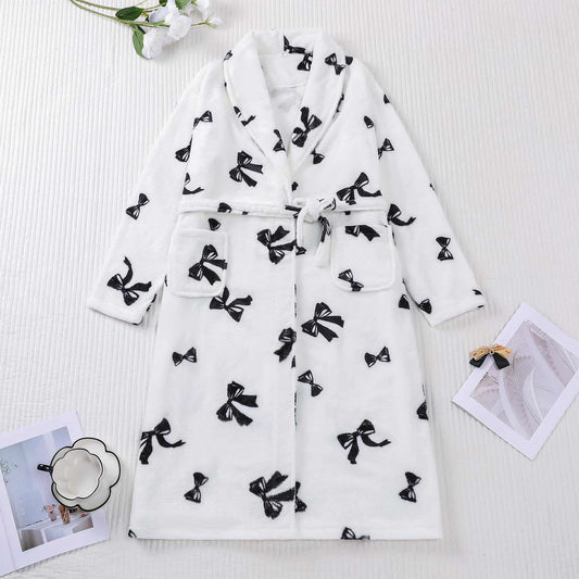 Peignoir en peluche noir avec motif nœud - XXL - image 0