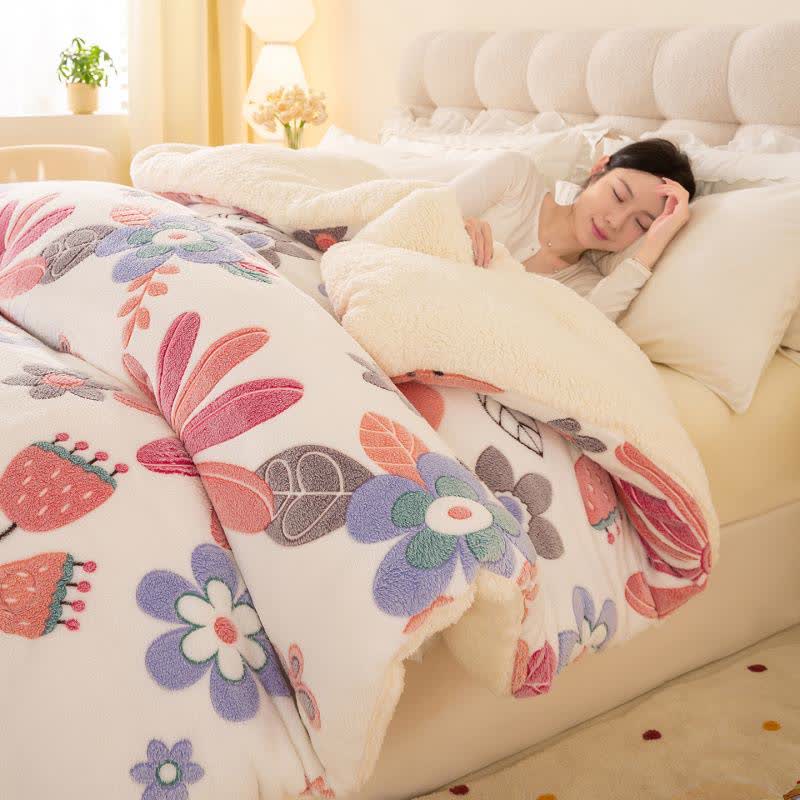 Couverture chaude en peluche Sherpa colorée avec motif floral - image 1