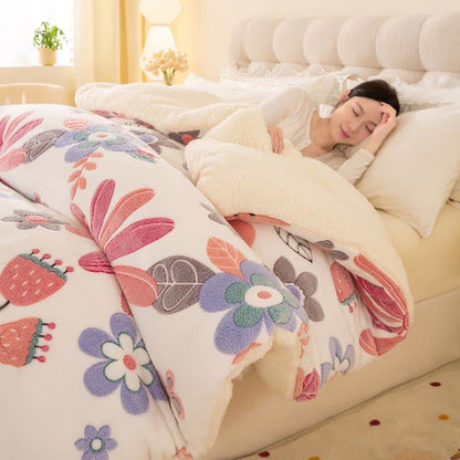 Couverture chaude en peluche Sherpa colorée avec motif floral - image 1