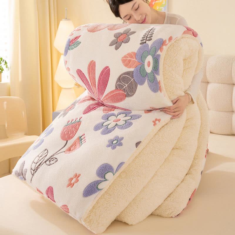 Couverture chaude en peluche Sherpa colorée avec motif floral - image 3