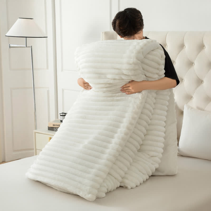 Couverture en peluche côtelée unie - Beige - 229 cm x 264 cm - image 26