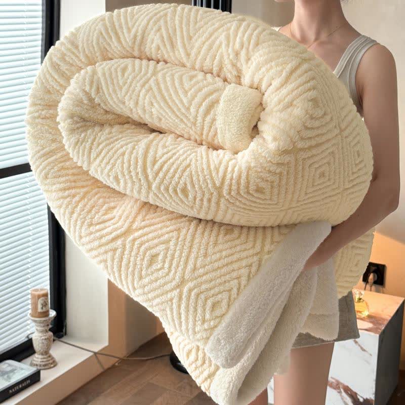 Couverture Sherpa avec motif géométrique en losange et motif jacquard - Beige - 2 taies d'oreiller - 48 cm x 74 cm - image 13