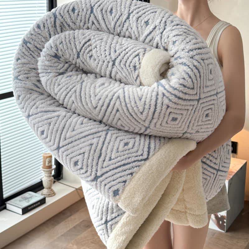 Couverture Sherpa avec motif géométrique en losange et motif jacquard - Bleu - 2 taies d'oreiller - 48 cm x 74 cm - image 18