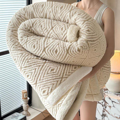 Couverture Sherpa avec motif géométrique en losange et motif jacquard - Kaki - 2 taies d'oreiller - 48 cm x 74 cm - image 7