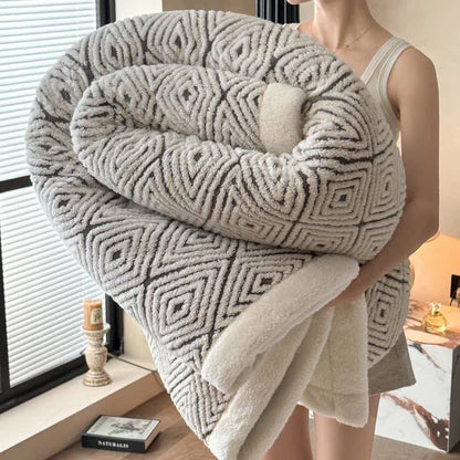 Couverture Sherpa avec motif géométrique en losange et motif jacquard - Noir - 2 taies d'oreiller - 48 cm x 74 cm - image 2
